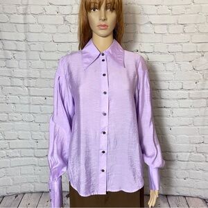 NWT New WithBlack Purple Rose Long Balloon Sleeve Shirt Size M